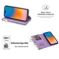 thumbnail image 2 of SaniMore for iPhone 14 Pro Max Case with Card Slot, Line Stitching Metal Button Zipper Wallet PU Leather Cover with Folio Flip Kickstand + Hand Strap Shockproof Protective Shell, Purple, 2 of 8