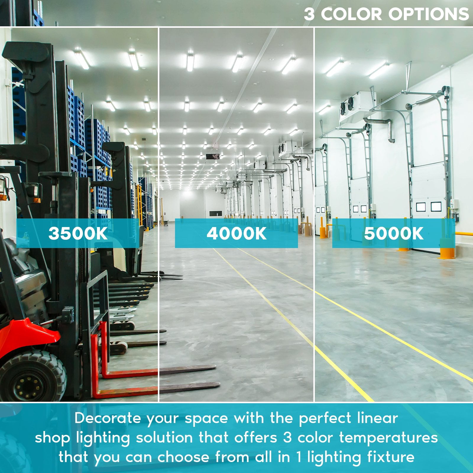 Luxrite 3FT Slim LED Shop Light, 25W, 3450 Lumens, 3 Color Selectable 3500K-5000K, 0-10V Dimmable, Damp Rated UL Listed