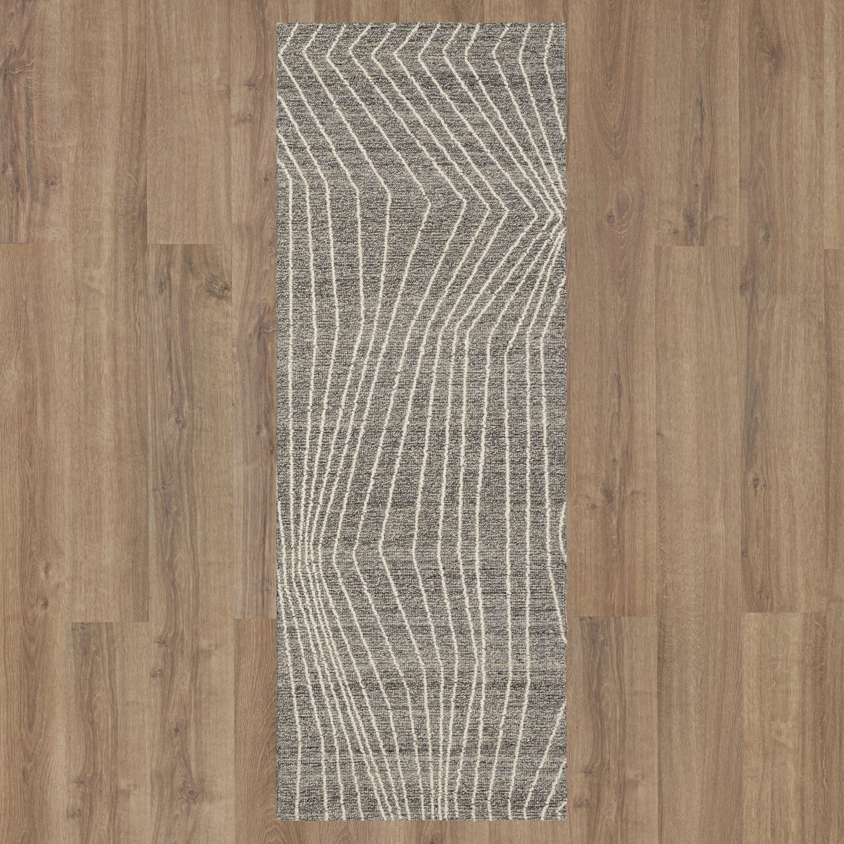 Mainstays Wool Lines Plush Indoor Fade Resistant Tufted Area Rug, Grey, 2'6" x 7'