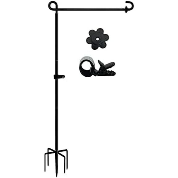 Garden Flag Stand Holder Pole with 5 Prong Base for Outside Double Flag, More Stable Yard Flag Stand Weather Proof, for Small Garden Flags 12 x 18, Holds Flags up to 13" Wide