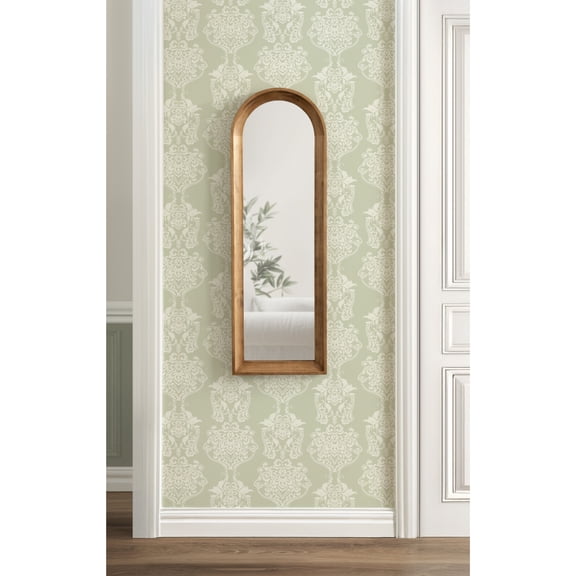 Kate and Laurel Hatherleigh Modern Slim Arched Panel Wall Mirror, 12 x 36, Rustic Brown, Transitional Narrow Wooden Arch Mirror for Use as Versatile Bedroom or Entryway Wall Decor