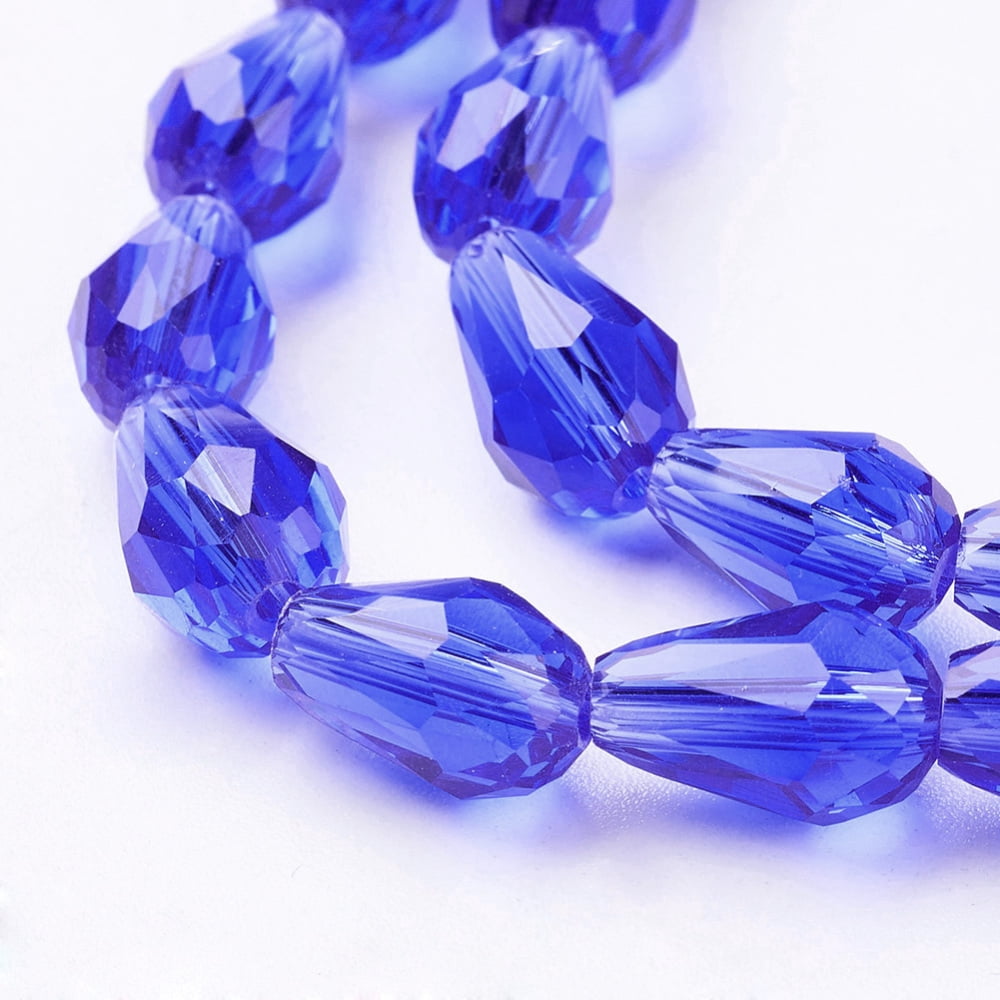 Glass Beads Strands Faceted Drop Blue 11x8mm Hole: 1mm about 57~59pcs/strand 26.38~26.77 inch