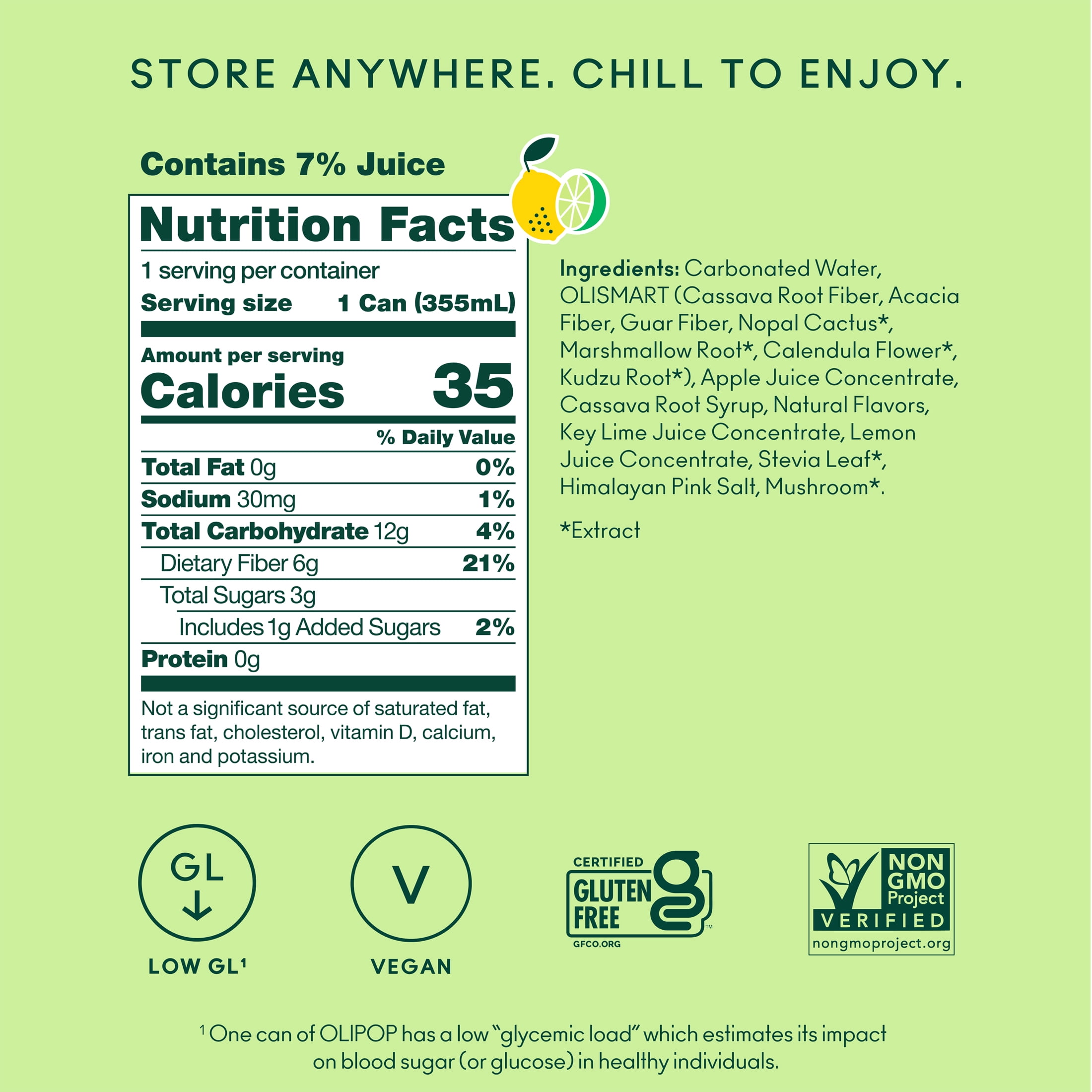 (4 pack) OLIPOP 6g Fiber Prebiotic Soda, Lemon Lime, 12 fl oz, Single, Shelf Stable