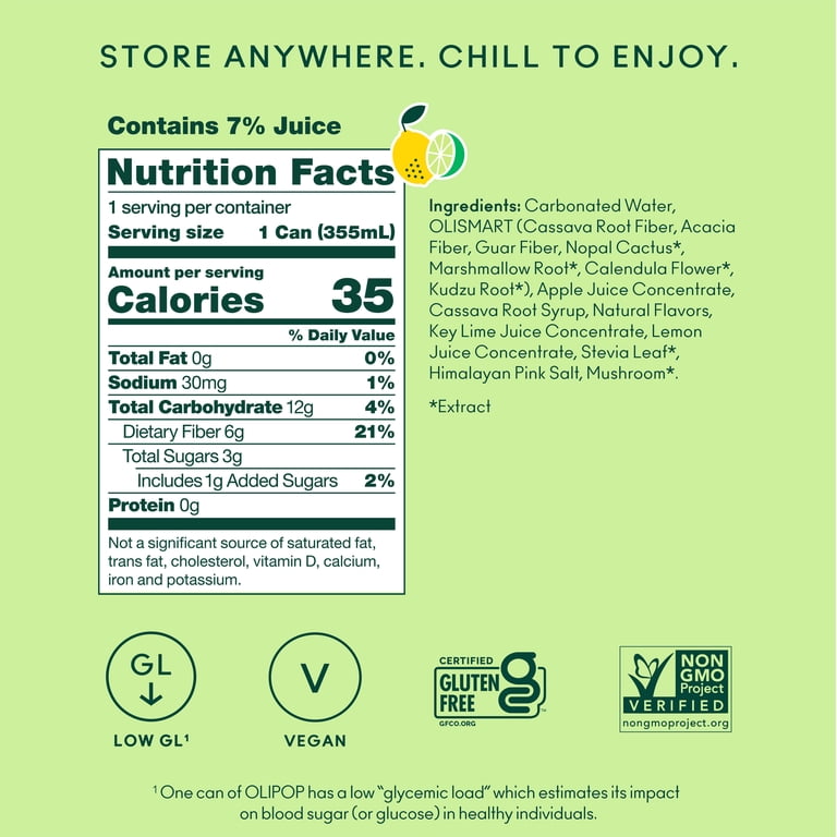 OLIPOP Lemon Lime Prebiotic Soda, 12 fl oz, 12 Pack photo 4