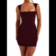 thumbnail image 3 of Vestido Corto de Verano para Mujer, de Color Liso, Cruzado, con Cremallera en la Espalda y para Cóctel Vino Tinto S, 3 of 8