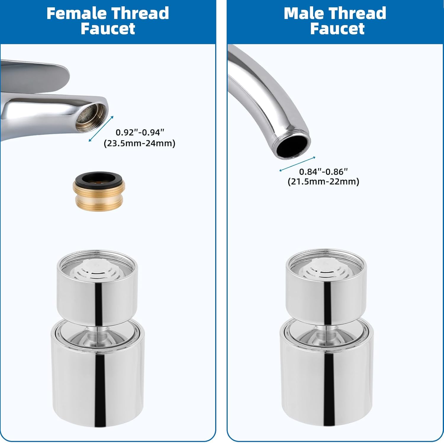 NSF/ANSI/CAN 61 Certified Faucet Aerator, cUPC Certification 360° Swivel Faucet Extender, Dual-function Sink Aerator, Kitchen Faucet Sprayer Attachment, 55/64” Female Thread, Chrome