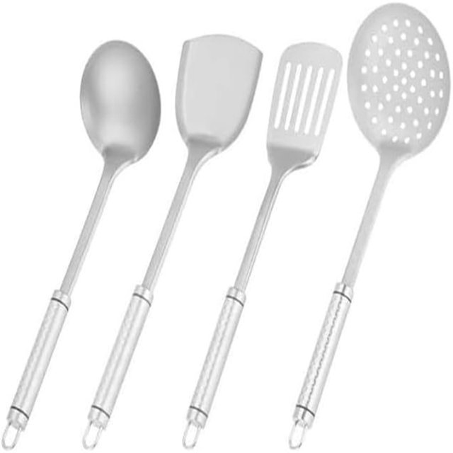 Zhouqiannn Juego de utensilios de cocina de acero inoxidable, accesorios de cocina, pala para cocinar, espátula para wok, pala de mango largo, espátula para wok (4 piezas), filtros para campana