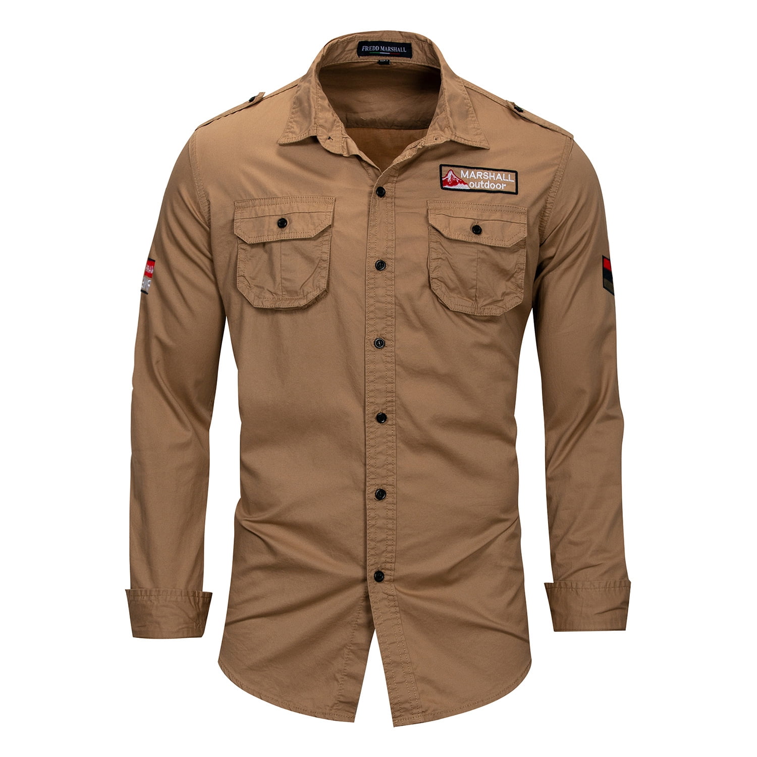 Men's Cotton Long Sleeve Military Button Down Shirts Cargo Work Shirt ...