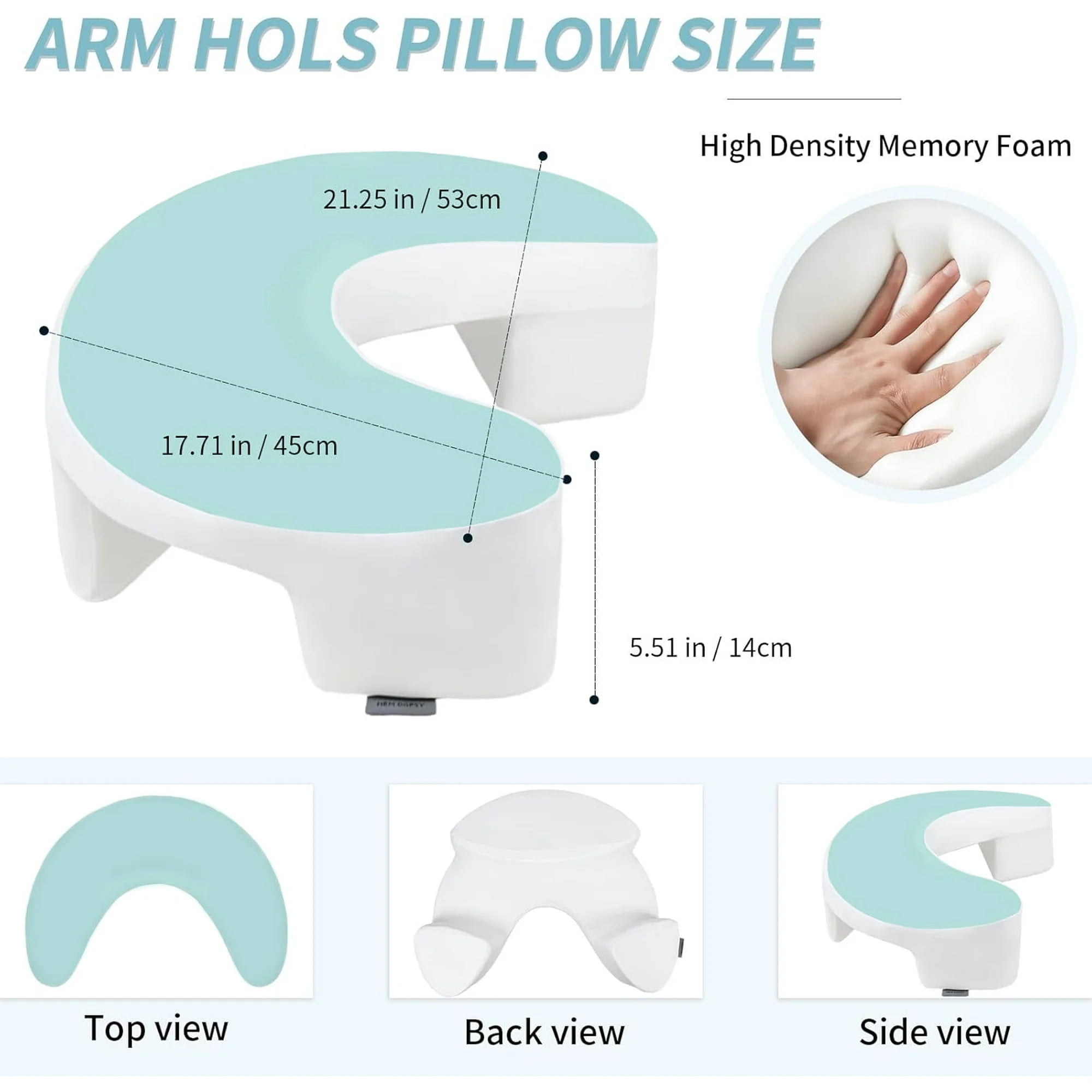 COOKCOK Side Sleeper Pillow with Arm Hole, 2PCS Pillowcase, Ergonomic Cooling Arm Pillow for Adults, Cervical, Neck, Shoulder, Rotator& Cuff, Ideal for Side Sleepers-Blue