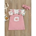 thumbnail image 3 of TSEXIEFOOFU 3 Pcs Newborn Casual Outfits, Baby Girls Floral Fly Sleeve Round Neck Romper + Suspender Skirt + Solid Color Headband, 3 of 8