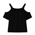 thumbnail image 5 of CFLVAEK Womens Plus Size Cold Shoulder Shirts Summer Casual V Neck Blouses Loose Fitted Short Sleeve Shirt Solid Color Going Out Tops Black XXXXL, 5 of 10