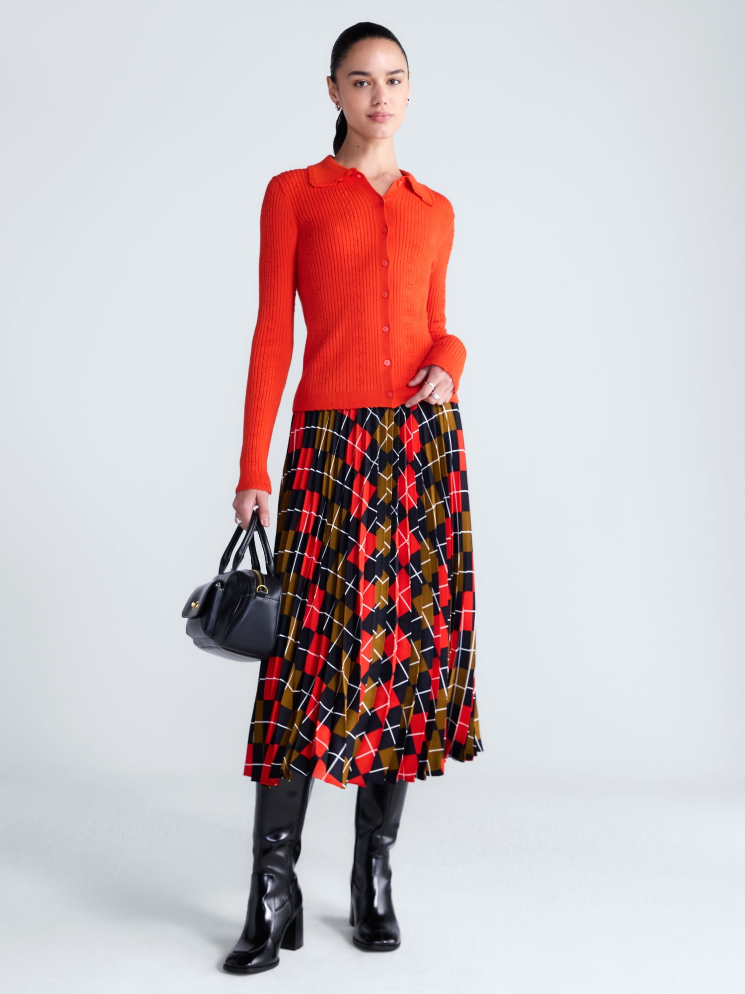 Free Assembly Women's and Women's Plus Sunburst Pleat Argyle Maxi Skirt, Sizes XS-4X