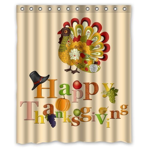 HelloDecor Art Turkey Happy Thanksgiving day Shower Curtain Polyester