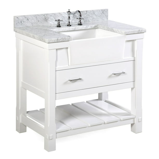 Charlotte 36 Farmhouse Bathroom Vanity, 36 White Bathroom Vanity With Marble Top