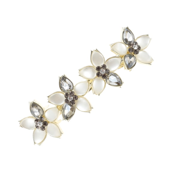 Unique Bargains Rhinestone Flower French Barrette Hair Clips Gold, Pink, Gray