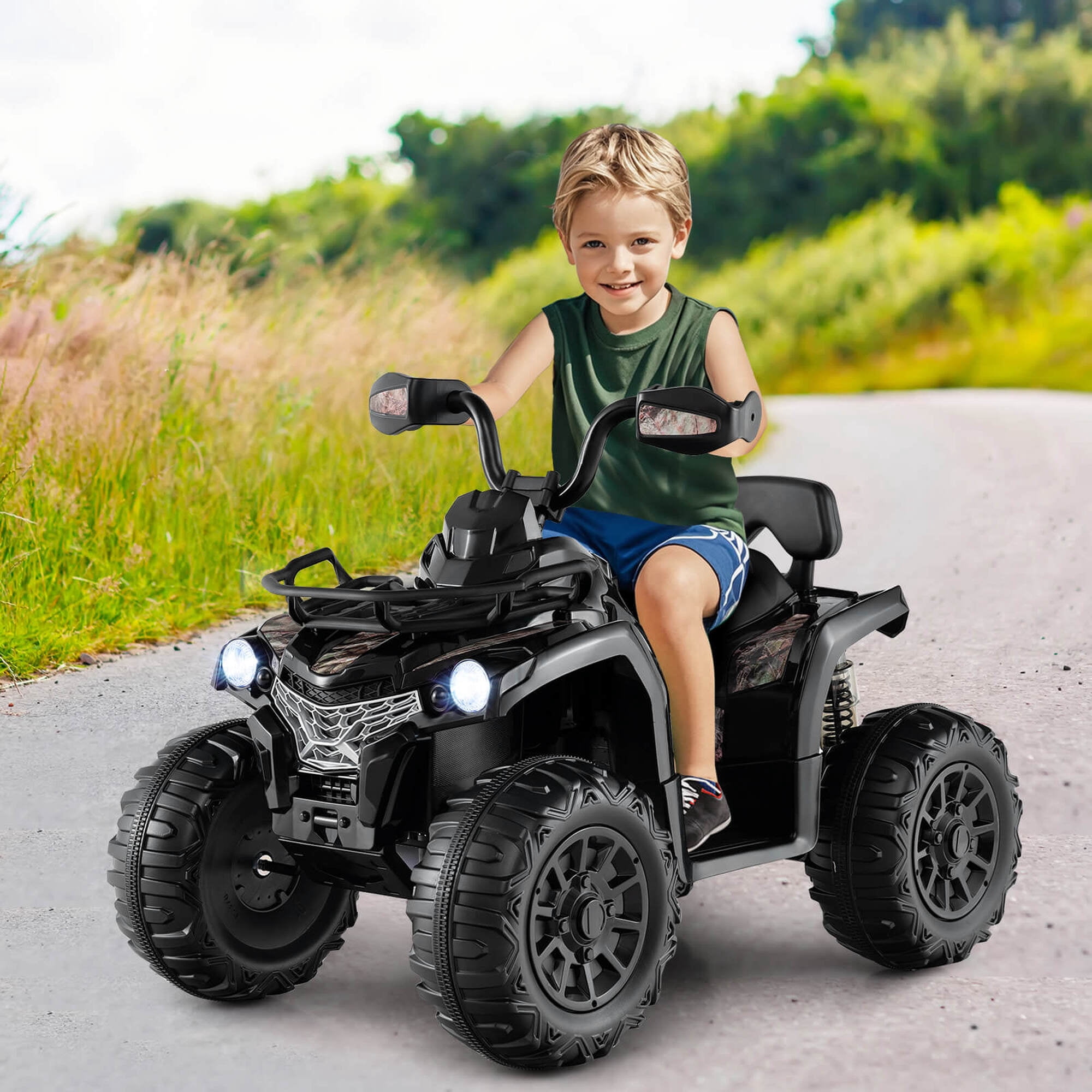 Costway 12V Kids Ride On ATV 4 Wheeler Electric Vehicle with Music & Headlights Soft Start Black