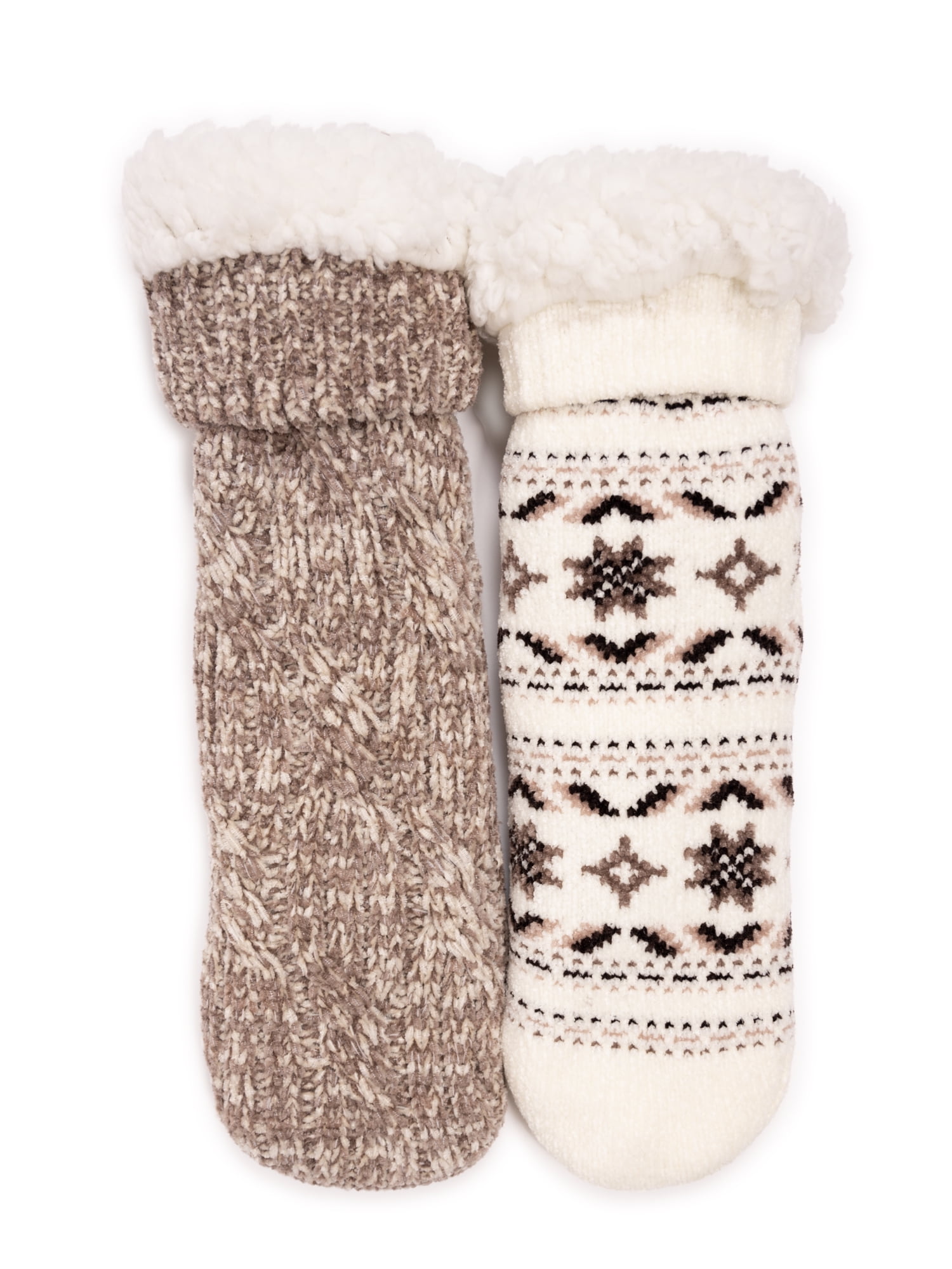 MUK LUKS Women's Tall Rib Cuff Cabin Socks, 2-Pack, S-XL