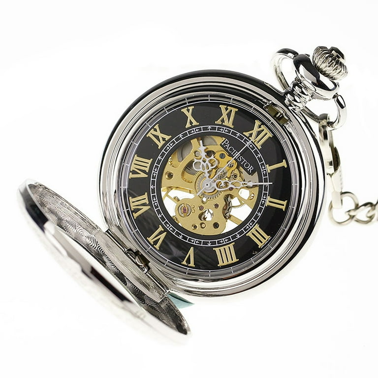 PACIFISTOR Pocket Watch Gold Roman Numeric Stainless Steel Case