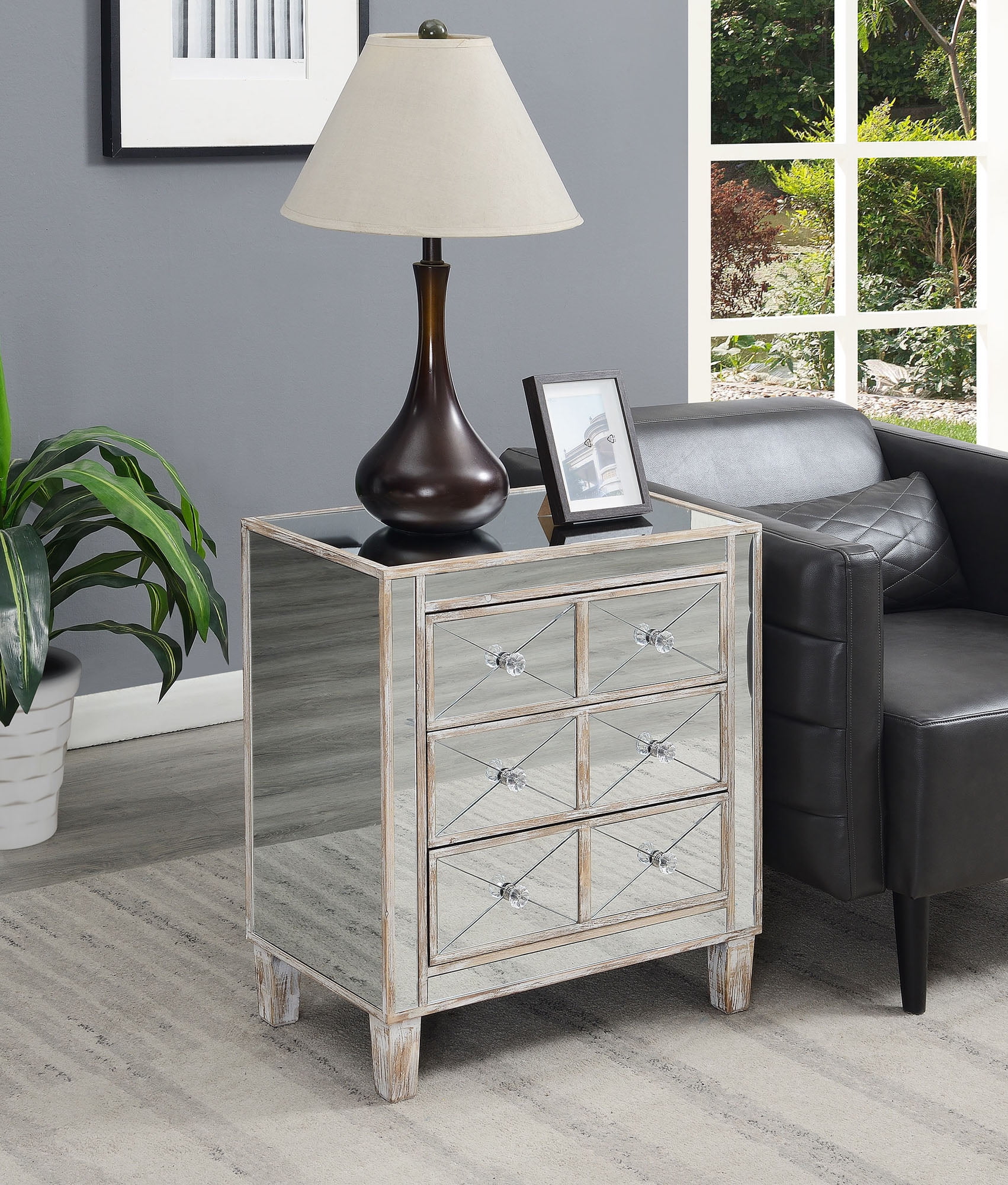 Chelsea Lane Mirror End Table With, Chelsea Lane Mirror End Table With Drawer Chrome