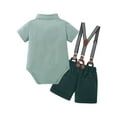 thumbnail image 2 of CARETOO Baby Boy Clothes Suit Floral Dress Shirt Shorts Suspender Pants Formal 95% Cotton 3pcs, 2 of 15