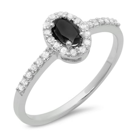 Dazzlingrock Collection 0.50 Carat (ctw) 14K Oval Cut Black & Round White Diamond Engagement Ring 1/2 CT, White Gold, Size 8