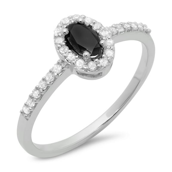 0.50 Carat (ctw) 14K Gold Oval Cut Black & Round White Diamond Ladies Halo Bridal Engagement Ring 1/2 CT