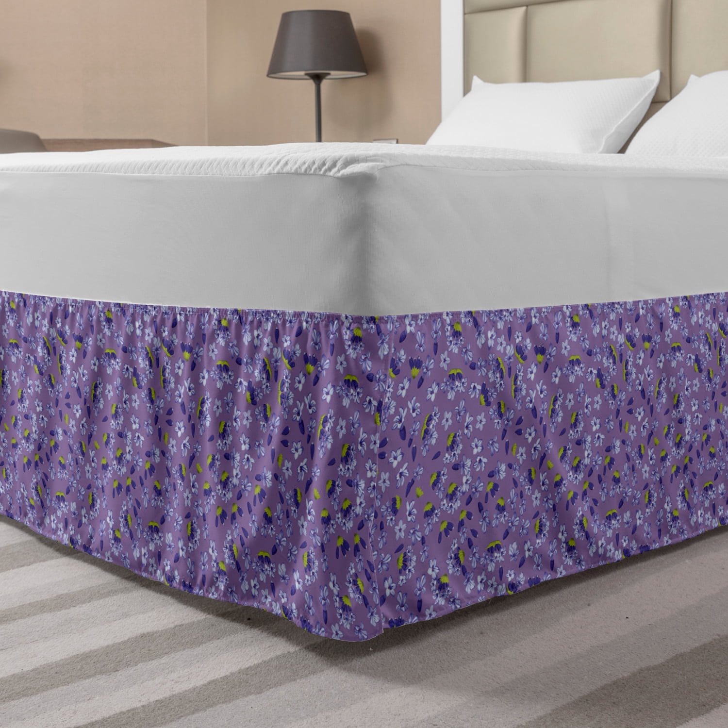 Botany Bed Skirt, Lavender Flower Petals and Leaves Beauty of Fragrance
