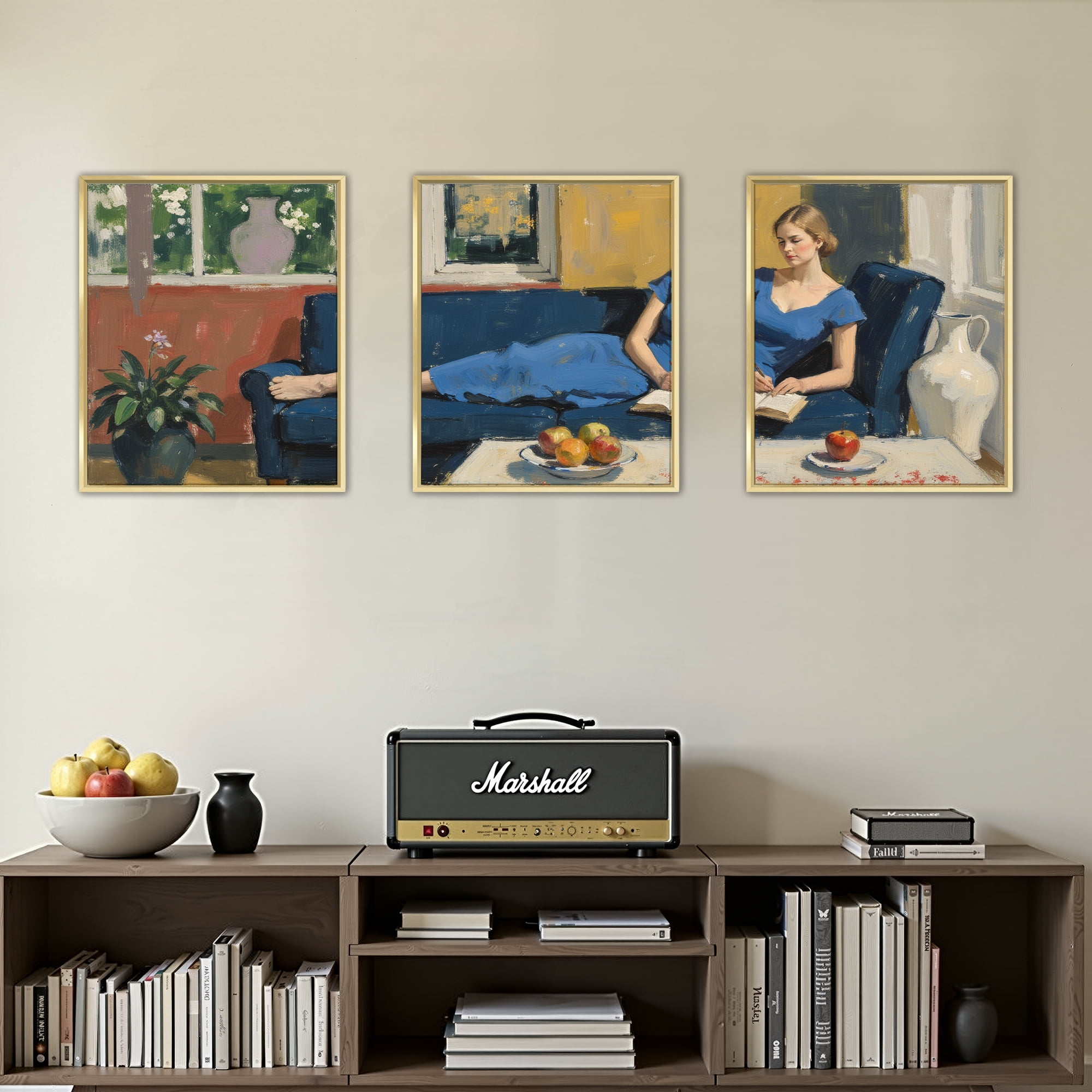 MAYEERTY Modern Abstract Wall Art Painting, Living Room Decor, Gold Aluminum Alloy Frame, 23.6"x15.8"