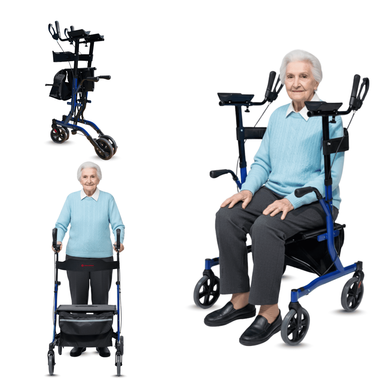 4-Wheel Rollator Walker with Seat and Padded Armrests, Heavy Duty All Terrain Mobility Aid for Seniors and Adults, Compact Design - Blue
