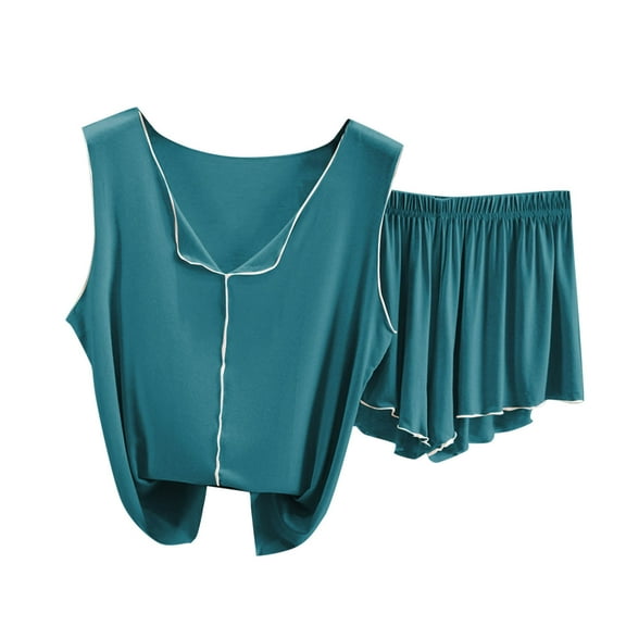 Amvlyk Pajamas Set for Women 2 Piece PJ Sets Modal Loungewear Plus Size V-Neck Sleeveless Tank Top with Shorts for Summer Sleepwear Causal Outfits Home Clothes Sleep Nightwear