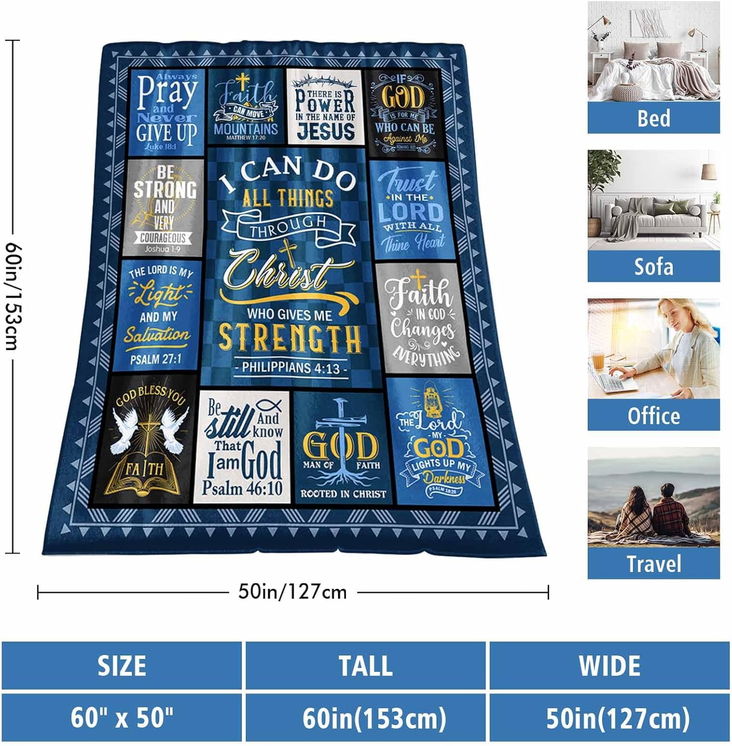Christian Gifts for Men, Religious Gifts for Men Faith, Mens Christian Gift Blanket 60"X50", Spiritual Gifts for Men, Religious Inspirational Gifts for Men, Baptism Gifts for Men