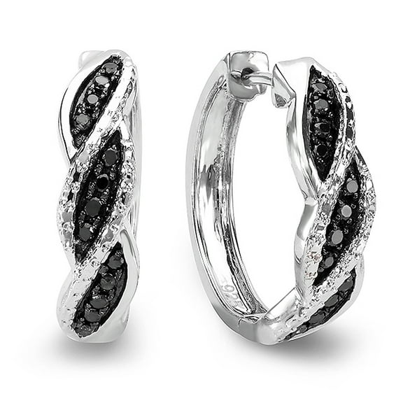 0.25 Carat (ctw) Sterling Silver Black Round Cut Diamond Hoop Earrings 1/4 CT