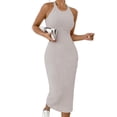 thumbnail image 2 of LEKWK Bodycon Dresses for Women Sleeveless Halter Neck Midi Dress Ribbed Knit Summer Dresses Slim Fit Tank Dress Party Club Night out Cocktail Wear, 2 of 6