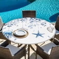 thumbnail image 4 of Blue Coastal Fitted Tablecloth with Elastic Edged,Round Table Cloth for Dining Table,Summer Eucalyptus Leaves Beach Ocean Starfish Nautical Waterproof Table Cover for Indoor Outdoor 55"-60", 4 of 9