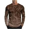 thumbnail image 2 of Aobny Workout Beach Shirts for Men Long Sleeve Brown Cotton Tops Graphic Crew Neck Pullover Mens Casual Shirts,L, 2 of 5
