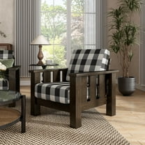 Furniture of America Moose Rustic Solid Wood Plaid Pattern Cushion Armchair, Dark Walnut