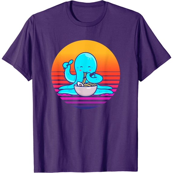 Cute Octopus Character Mascot Eating Japanese Ramen Noodle T-Shirt