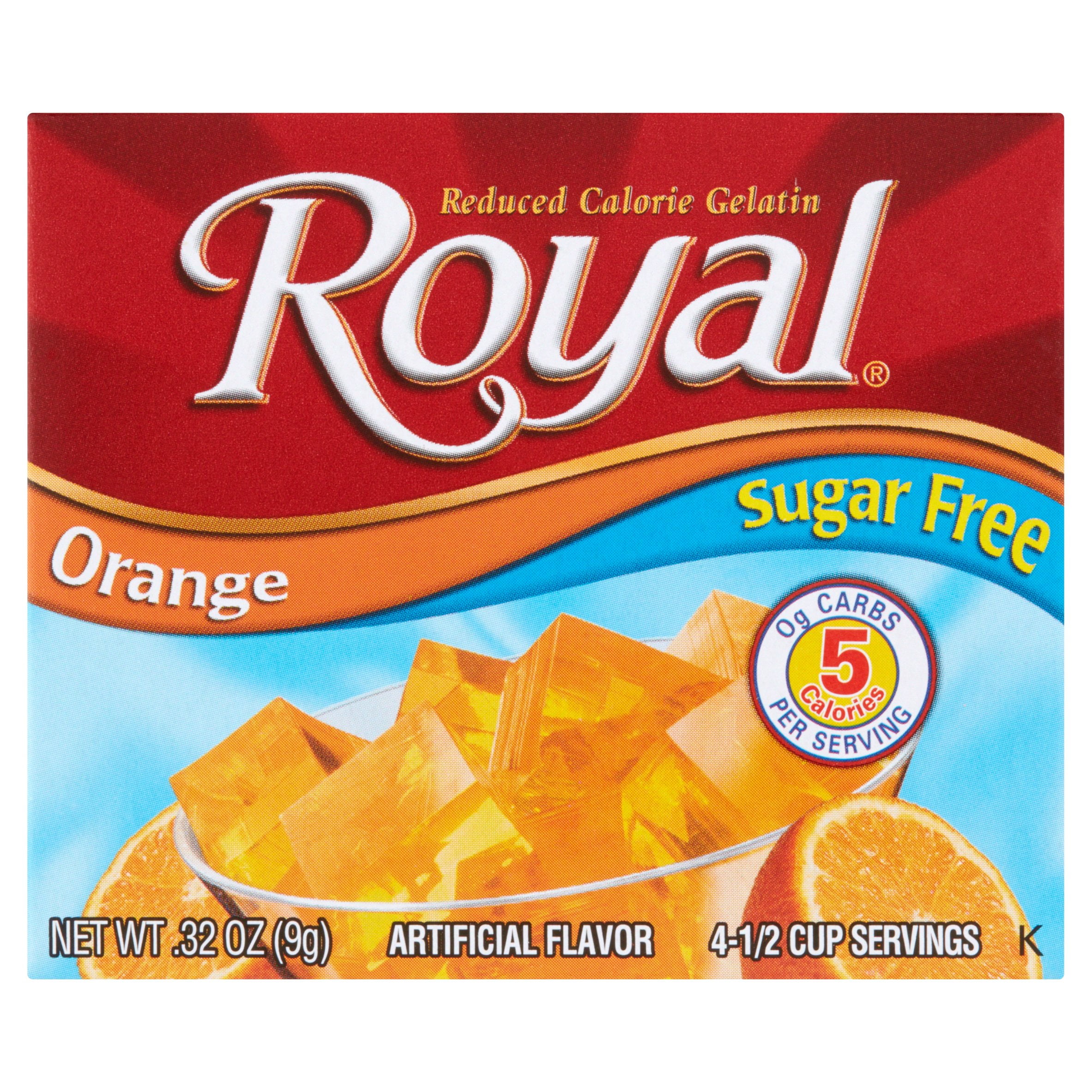 Royal SugarFree Orange Gelatin Mix, Reduced Calorie Gelatin, 0.32 oz