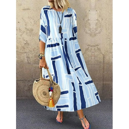 ZANZEA New Womens Half Sleeve Linen Cotton Long Midi Dresses | Walmart ...
