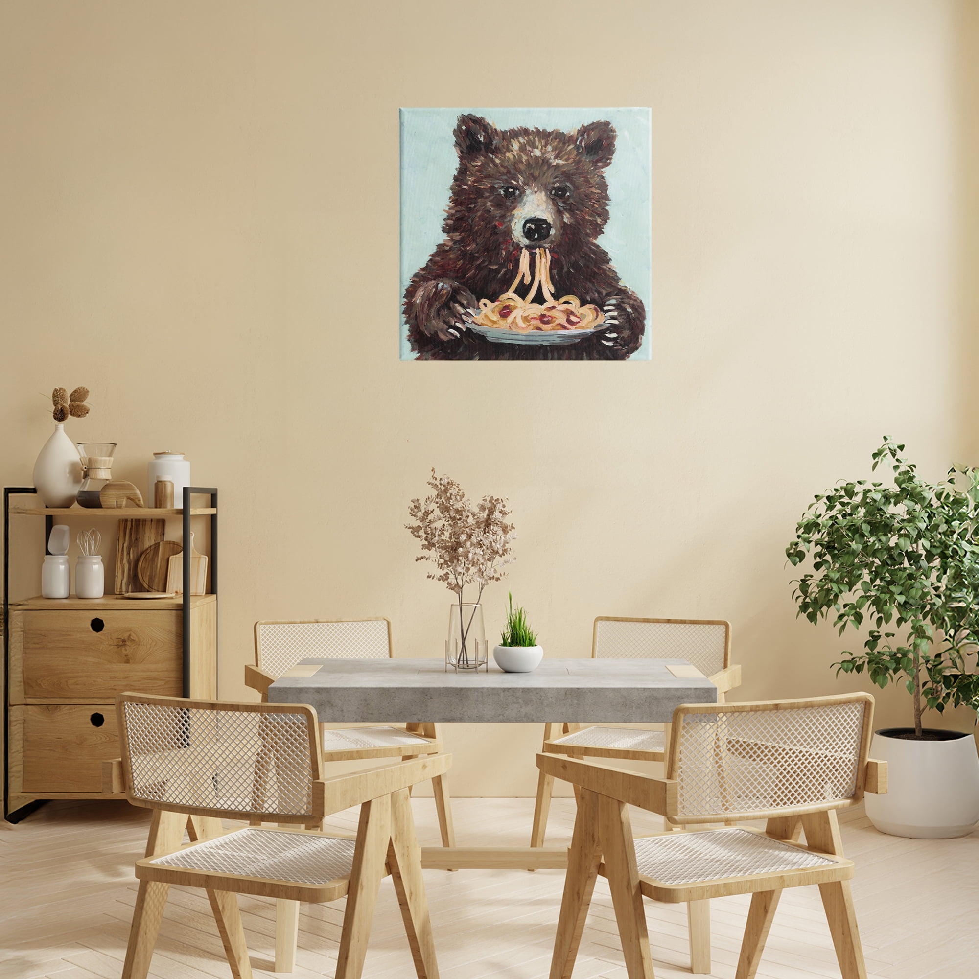 Whimsical Bear & Spaghetti Canvas Wall Art, design by Studio Bautista