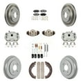 thumbnail image 1 of Transit Auto Front Rear Disc Brake Caliper Coated Rotors Drums Ceramic Pads Shoes Wheel Cylinders and Hardware Kit (11Pc) for Car Honda Fit KCG-100343T, 1 of 11