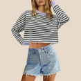 thumbnail image 2 of Annhoo Cropped Sweatshirt for Women Fall Casual Long Sleeve Crewneck Striped Tops Loose Color Block Clothes, 2 of 5