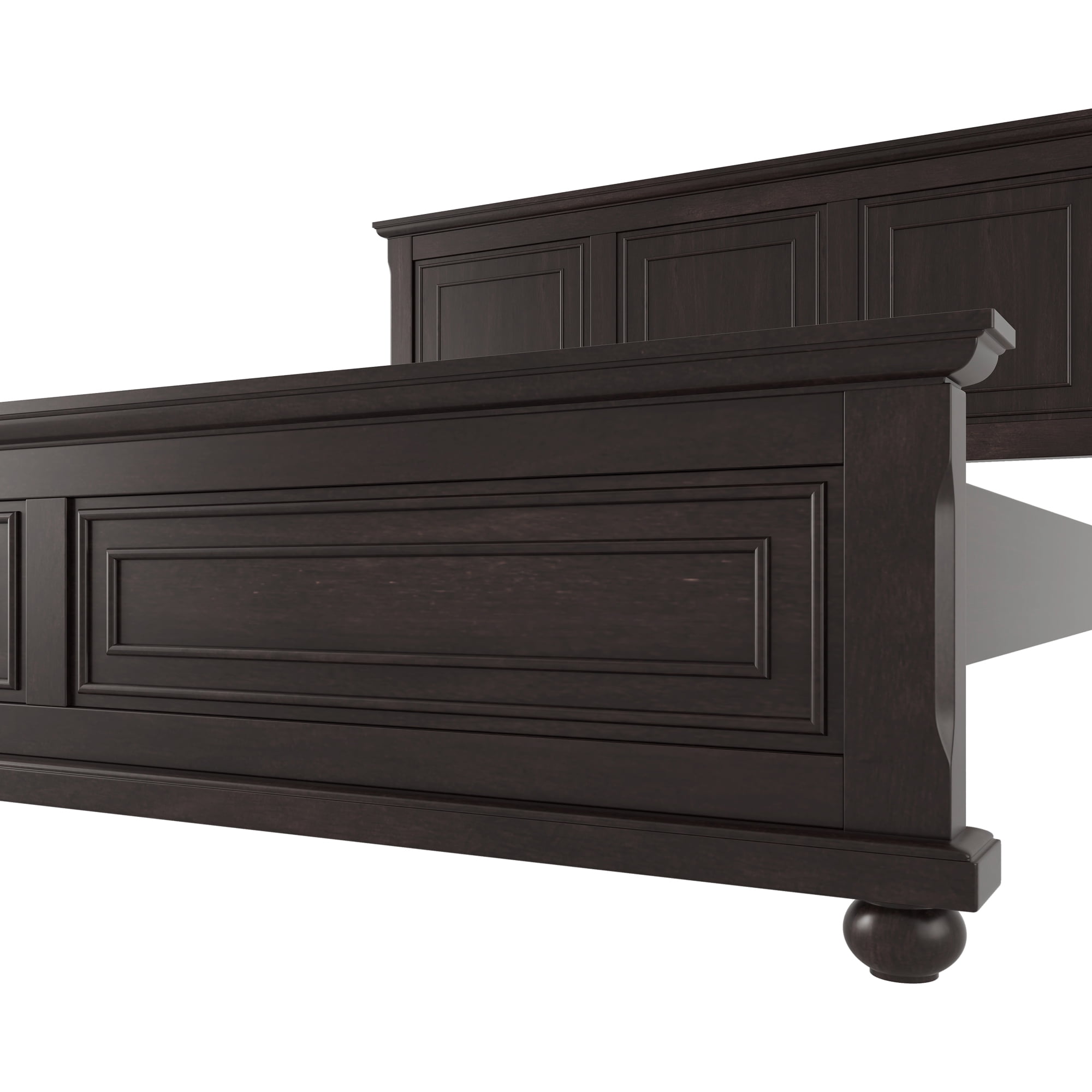 Mirightone Farmhouse King Size Bed Frame with Tall Headboard & Footboard and Built-in Charging Station, Wooden King Bed Frame with Wood Panel Bed Base, No Squeak, Rich Brown
