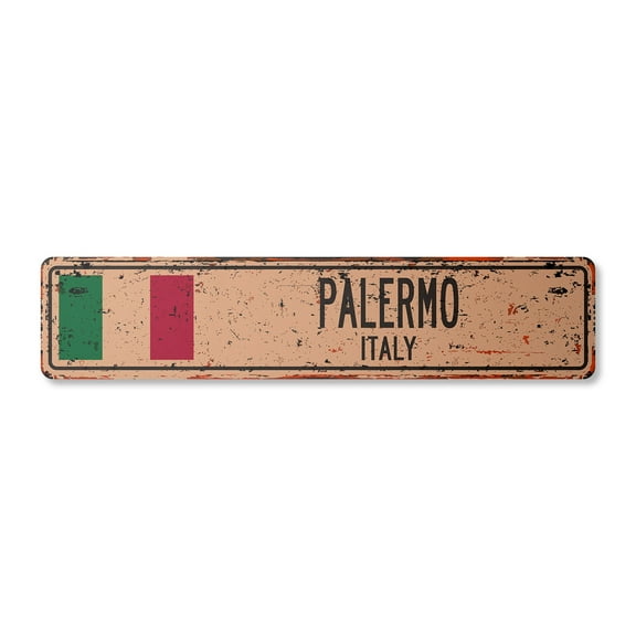PALERMO ITALY Vintage Aluminum Street Sign Italian flag city country road rustic metal tin wall gift | Indoor/Outdoor | 30" Wide