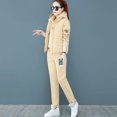 thumbnail image 3 of 3 Pcs/Set Women Waistcoat Hoodie Pants Set Zip-up Padded Coat Embroidery Hooded Long Sleeves Top Elastic Waist Trousers Winter Tracksuit Sport Clothes, 3 of 8