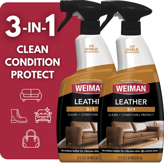 Weiman Leather Cleaner and Conditioner for Sofa, Couch, Purse, Bags, Saddles 22 oz - 2 Pack