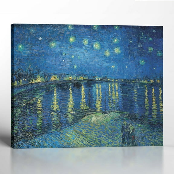 Starry Night Decor, Van Gogh Wall Art Starry Night Over the Rhone Canvas Print, Wan Gogh Canvas Wall Art, Ready To Hang for Living Room Home Wall Décor 16x20