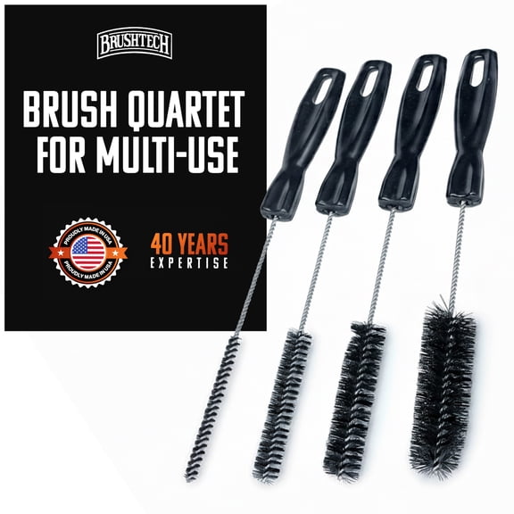 Brushtech Multi-Use Brush Quartet, Precision Cleaning Scrub Tools with Durable Bristles - Versatile Household & Workshop Brushes for Kitchen, Bathroom, Appliances & Grout, Nylon Construction