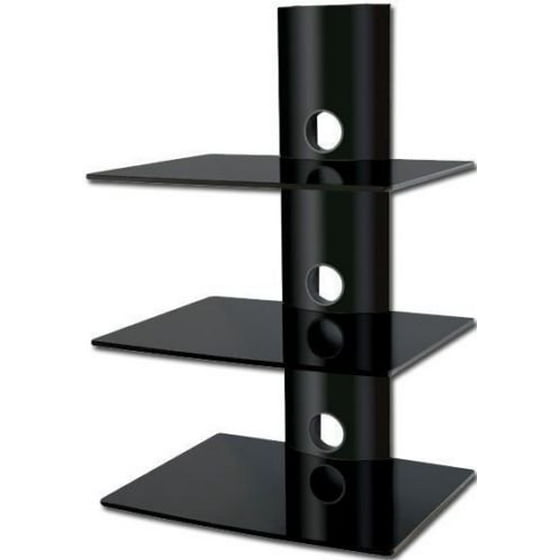 2xhome High Gloss Black 3 Triple Shelf Wall mounted AV Component