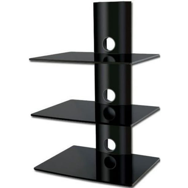 2xhome - High Gloss Black 3 Triple Shelf Wall mounted AV Component